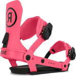 Ride A-9 Snowboard Bindings 2024 - Pink bindings with black buckles and straps.