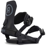 Ride A-9 Snowboard Bindings 2024 - Black bindings with silver logo on top of left boot strap.