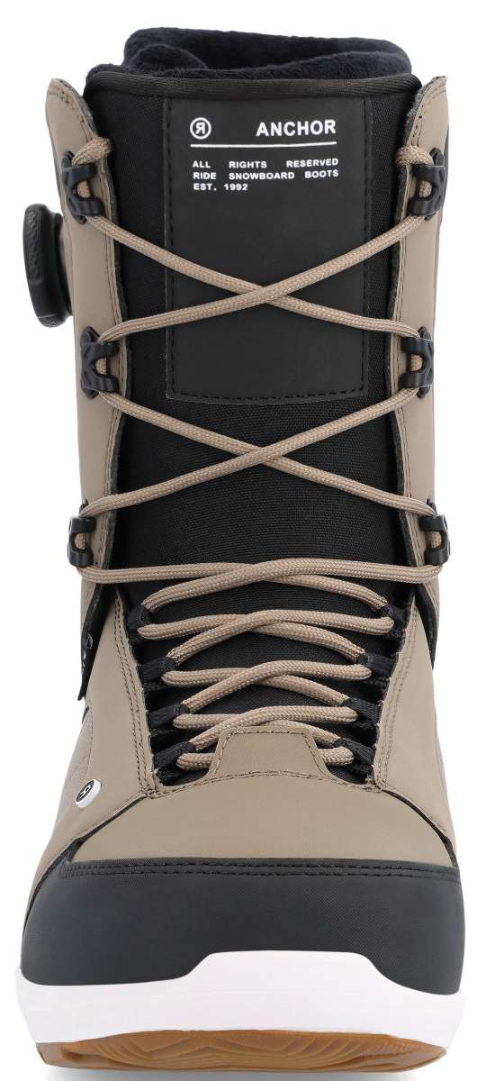 Ride Anchor Snowboard Boot 2023 - Black snowboard boots with white laces and a black logo on the side.