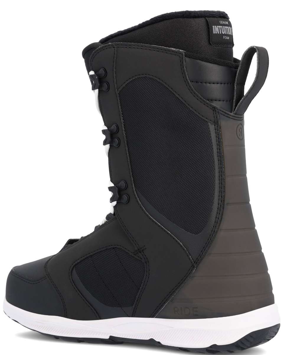 Ride Anchor Snowboard Boot 2023 - Black snowboard boots with a textured pattern on the side and white soles.