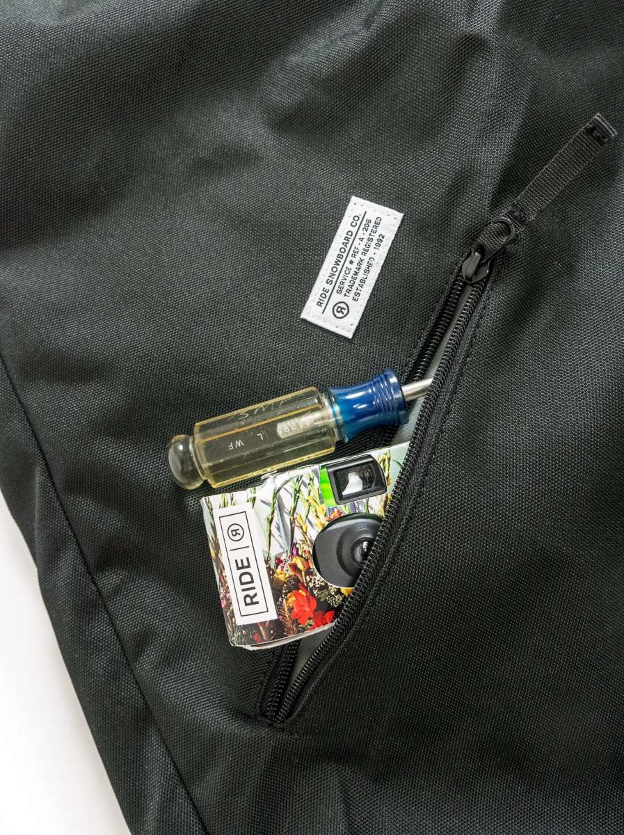 Ride Blackened Board Bag 2023 - Black bag with white logo on front and black zipper.