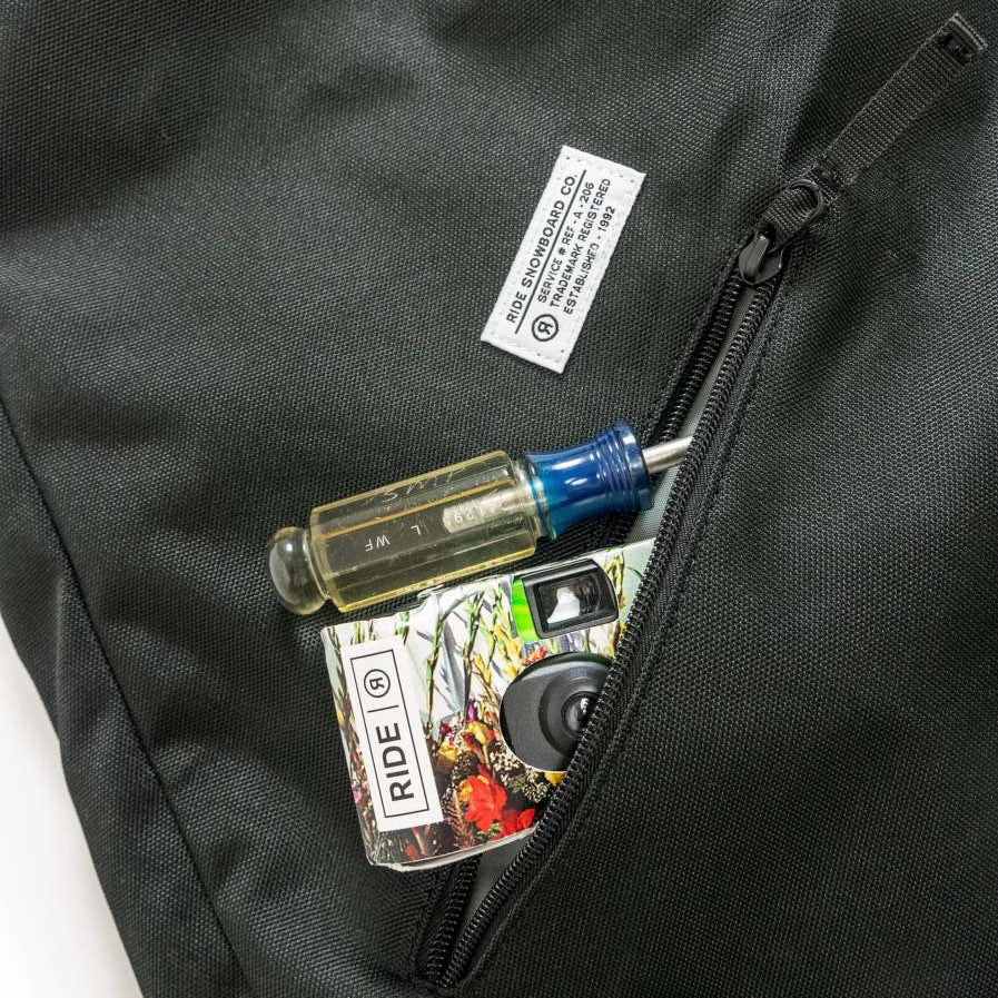 Ride Blackened Board Bag 2023 - Black bag with white logo on front and black zipper.