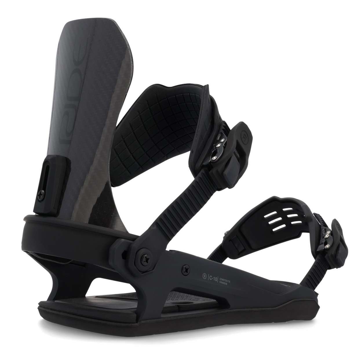 Ride C-10 Snowboard Binding 2023 - Black snowboard bindings with a sleek, modern design and silver buckles.