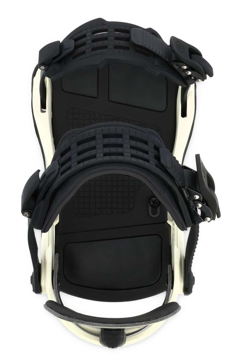 Ride C-10 Snowboard Binding 2023 - A black snowboard binding with a white base plate and silver screws.