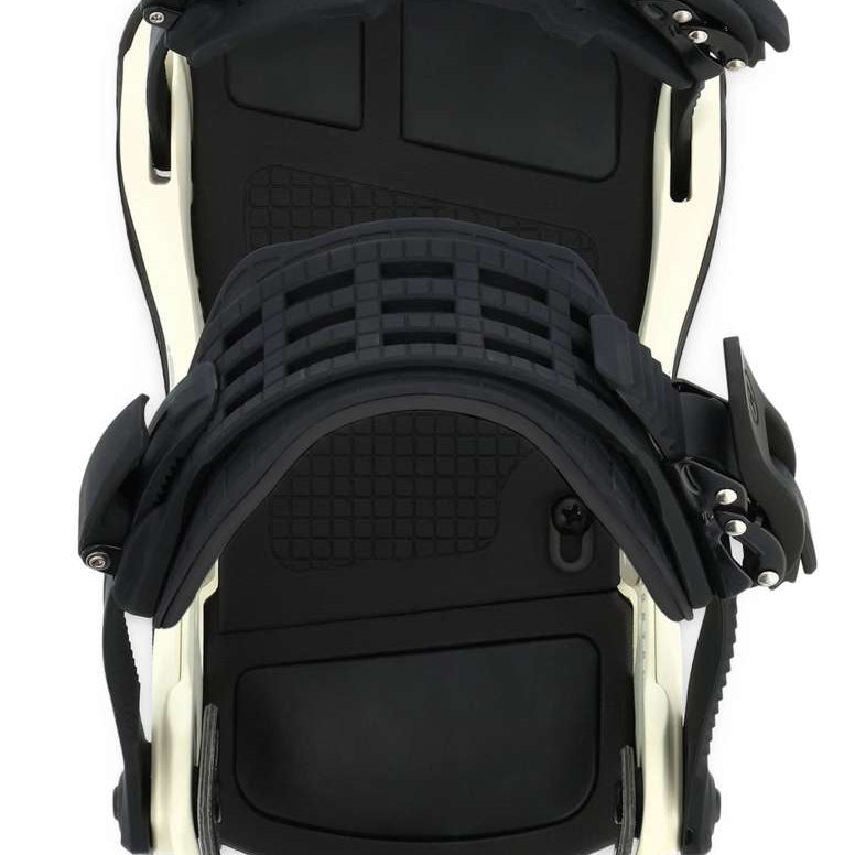 Ride C-10 Snowboard Binding 2023 - A black snowboard binding with a white base plate and silver screws.