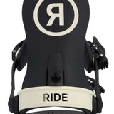 Ride C-6 Snowboard Binding 2023 - A black snowboard binding with a white "R" logo in a circle on top, featuring silver screws and bolts.