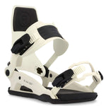 Ride C-6 Snowboard Binding 2023 - A white snowboard binding with black buckles and straps.