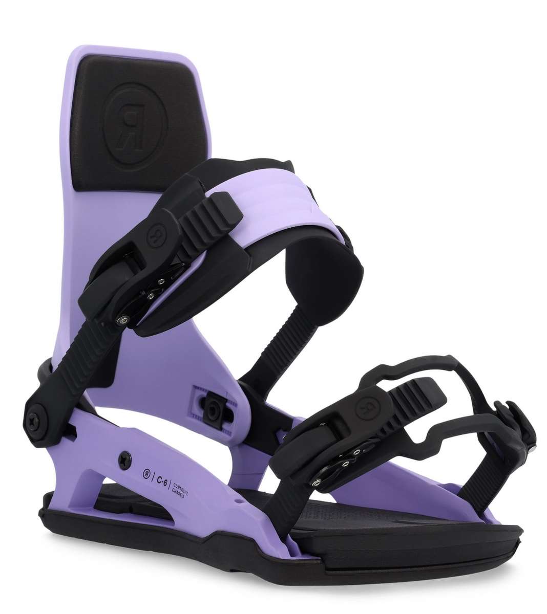 Ride C-6 Snowboard Binding 2023 - A black snowboard binding with a rectangular logo on top of the strap.