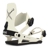 Ride C-6 Snowboard Binding 2023 - A white snowboard binding with a black strap and a silver logo on the top left corner.