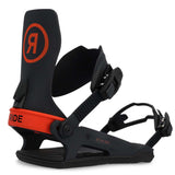 Ride C-6 Snowboard Binding 2023 - Black snowboard bindings with red accents and a circular logo on top of the left boot.