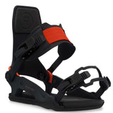 Ride C-6 Snowboard Binding 2023 - Black snowboard bindings with red accents and silver screws.
