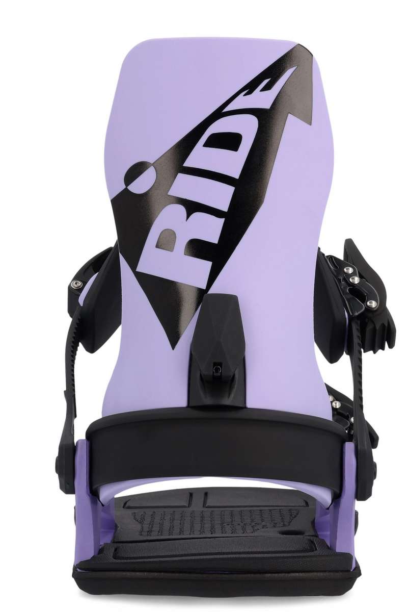 Ride C-6 Snowboard Binding 2023 - A black snowboard binding with a white logo on top of it.