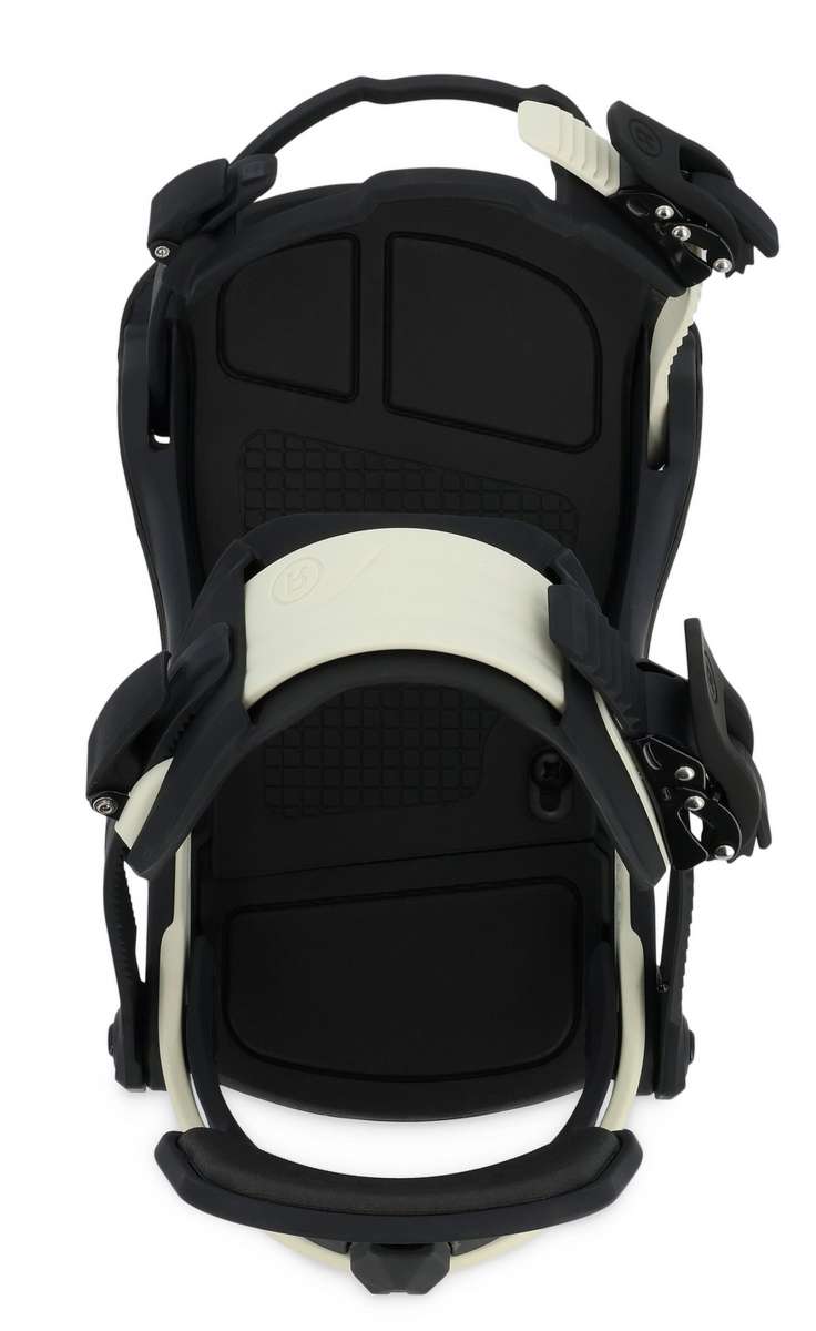 Ride C-6 Snowboard Binding 2023 - A black snowboard binding with a white logo on the strap and silver screws.