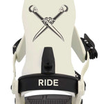 Ride C-6 Snowboard Binding 2023 - A black snowboard binding with a silver logo on top of the strap that says "ride" in lowercase letters.