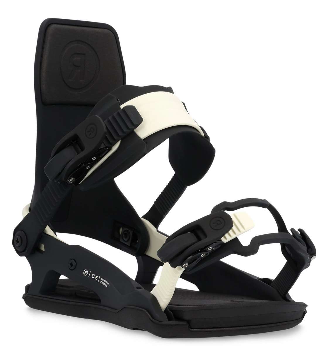 Ride C-6 Snowboard Binding 2023 - Black snowboard bindings with white accents and silver screws.