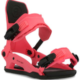 Ride C-9 Snowboard Bindings 2024 - A pair of pink snowboard bindings with black buckles and straps.
