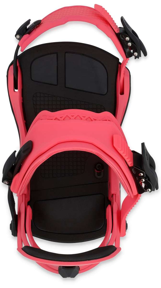 Ride C-9 Snowboard Bindings 2024 - A pair of black snowboard bindings with silver screws and buckles.