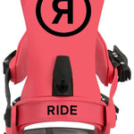 Ride C-9 Snowboard Bindings 2024 - A pair of red snowboard bindings with black buckles and straps.