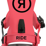 Ride C-9 Snowboard Bindings 2024 - A pair of red snowboard bindings with black buckles and straps.
