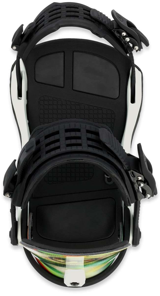Ride C-10 Snowboard Bindings 2024 - A black snowboard binding with a silver buckle and strap, featuring a textured pattern on the baseplate.