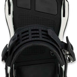 Ride C-10 Snowboard Bindings 2024 - A black snowboard binding with a silver buckle and strap, featuring a textured pattern on the baseplate.