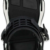 Ride C-10 Snowboard Bindings 2024 - A black snowboard binding with a silver buckle and strap, featuring a textured pattern on the baseplate.
