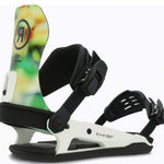 Ride C-10 Snowboard Bindings 2024 - A pair of snowboard bindings with a white base and black straps, featuring a large "R" logo on the top strap in black.