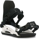 Ride C-10 Snowboard Bindings 2024 - Black bindings with white accents and green stitching on straps.