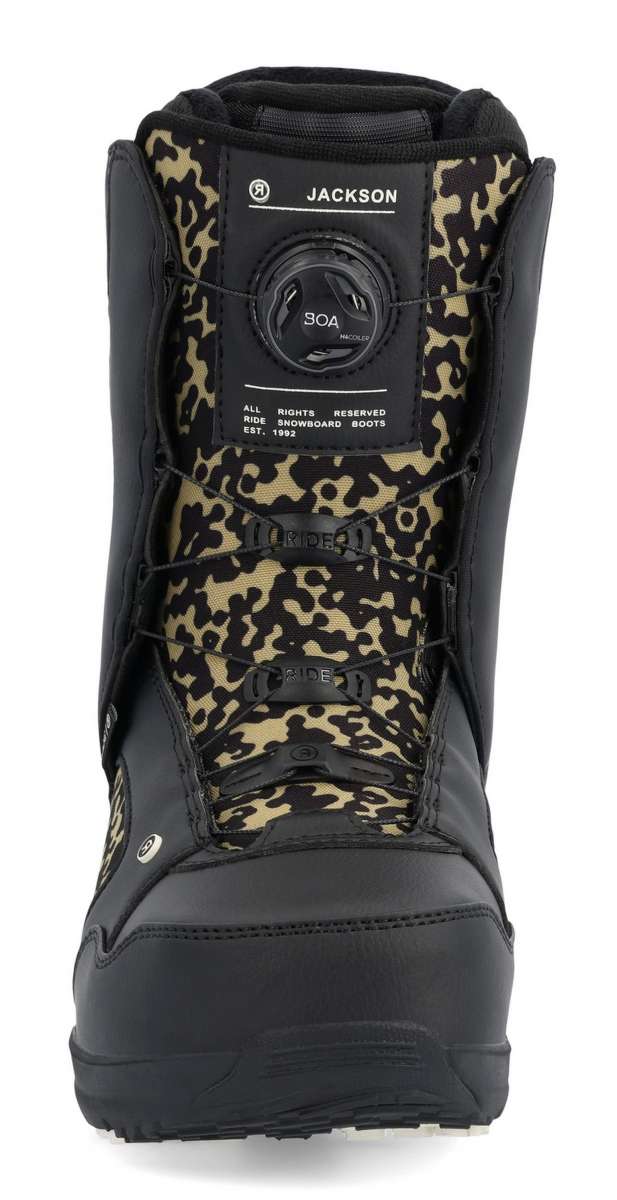 Ride Jackson Snowboard Boot 2023 - Black snowboard boots with a camouflage pattern on the side and back.