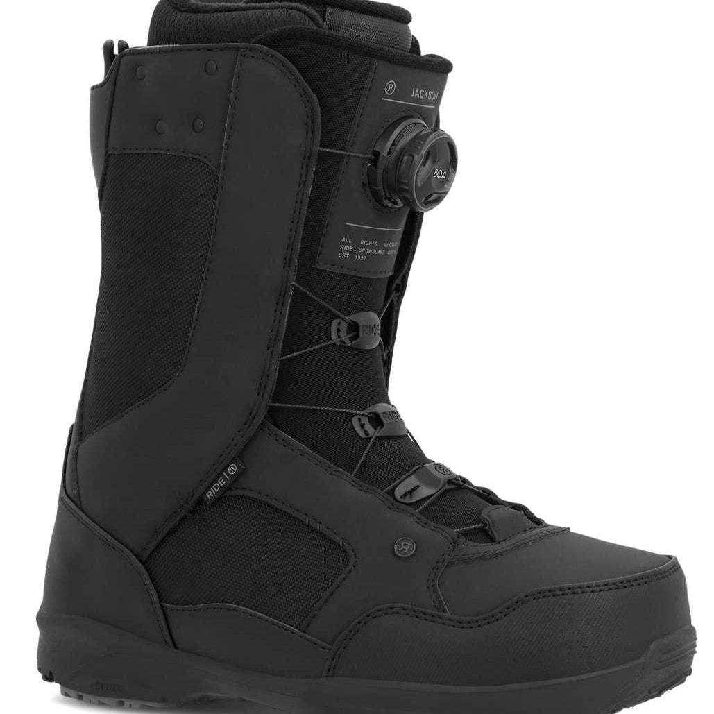 Ride Jackson Snowboard Boot 2023 - Black snowboard boots with a textured pattern on the side and a round BOA dial on the top.