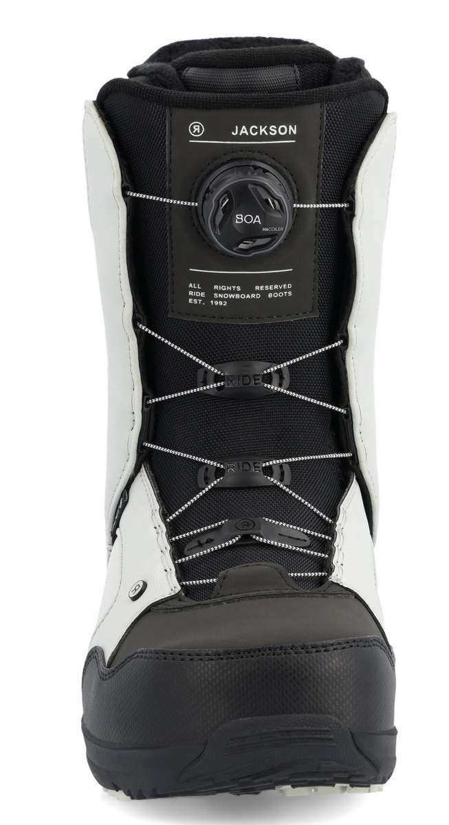 Ride Jackson Snowboard Boot 2023 - Black snowboard boots with white accents and a black logo on the side.