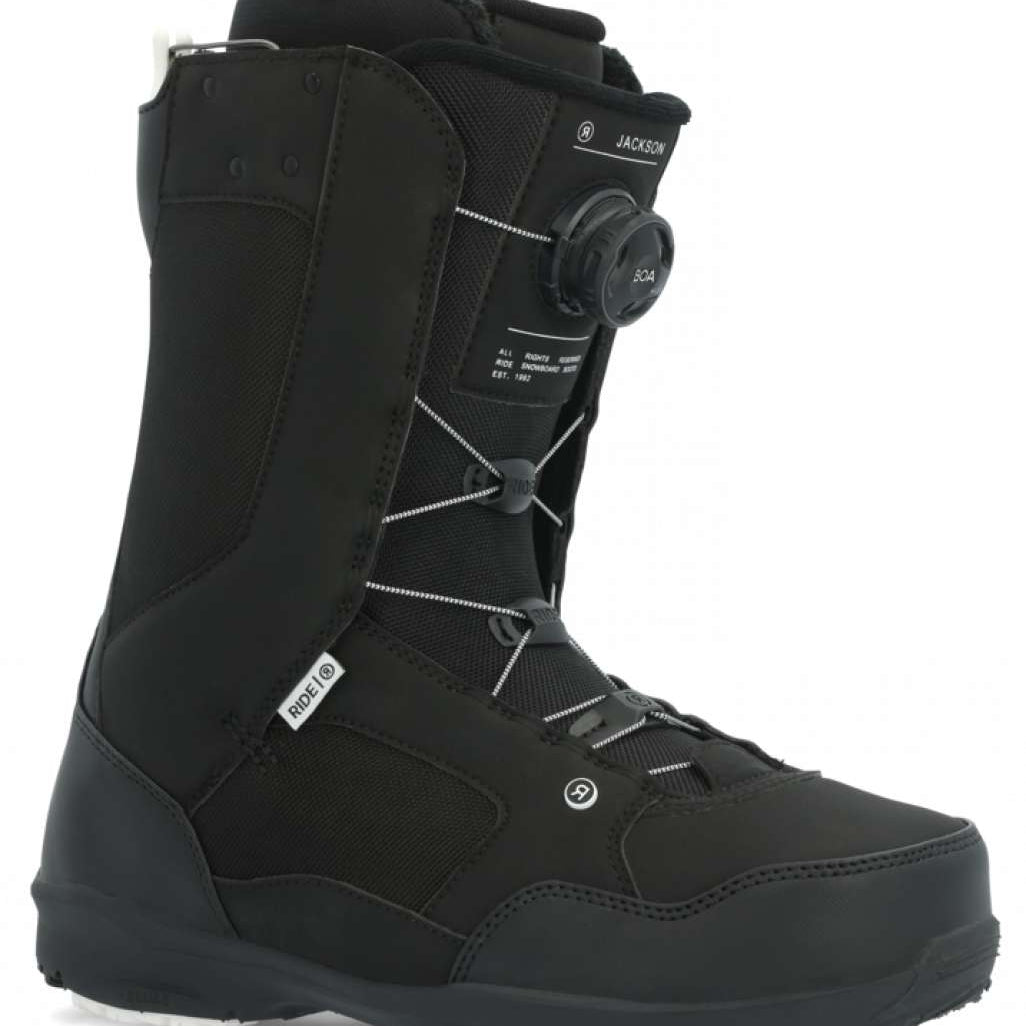 Ride Jackson Snowboard Boot 2024 - Black snowboard boots with white accents and a black BOA dial on the side.
