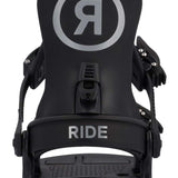 Ride Junior K-1 Snowboard Binding 2023 - A black snowboard binding with a large "R" logo in white, encircled by a thin white line.