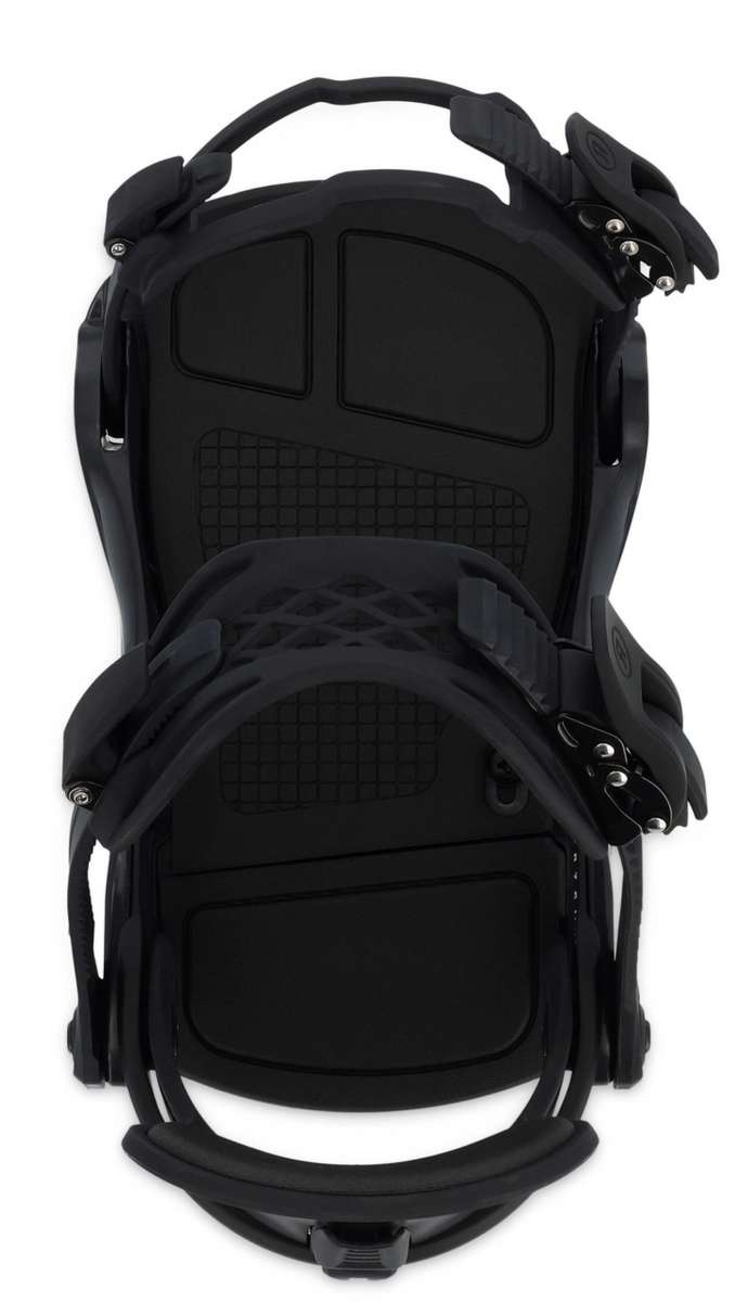 Ride Junior K-1 Snowboard Binding 2023 - A black snowboard binding with a textured pattern on the top plate and silver screws.