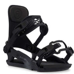 Ride Junior K-1 Snowboard Binding 2023 - Black snowboard bindings with silver screws and buckles.