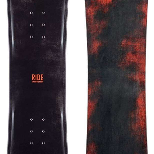 Ride Junior Lowride Snowboard 2024 - A black snowboard with a white logo and text on top, featuring a red stripe at the bottom.