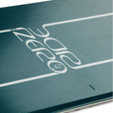 Ride Junior's Zero Snowboard 2024 - A dark green snowboard with a white logo and text on top, featuring a black strap at the tip.