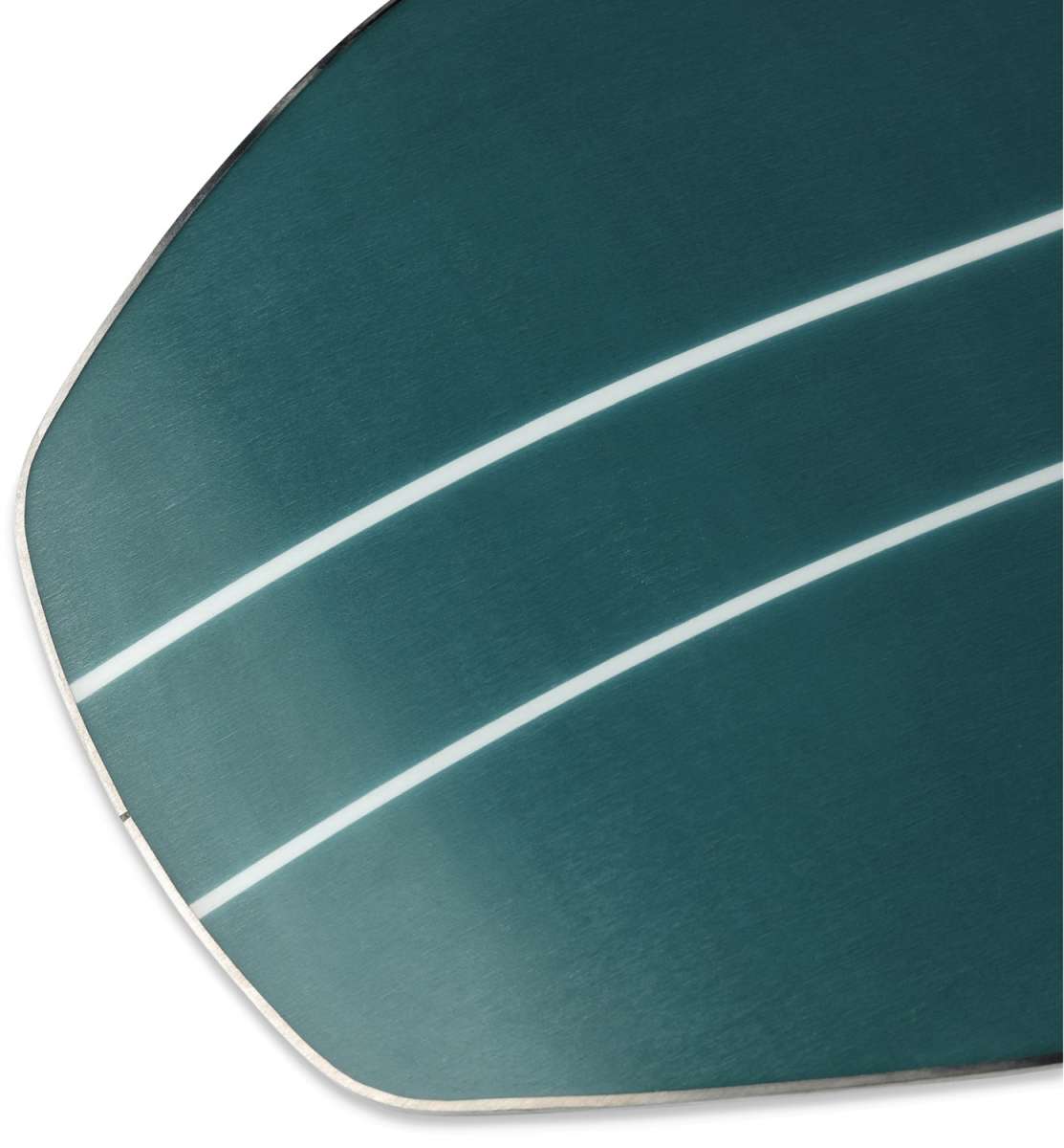 Ride Junior's Zero Snowboard 2024 - A dark green snowboard with white stripes and a silver edge.