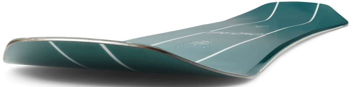 Ride Junior's Zero Snowboard 2024 - A dark green snowboard with white stripes and a logo on top.