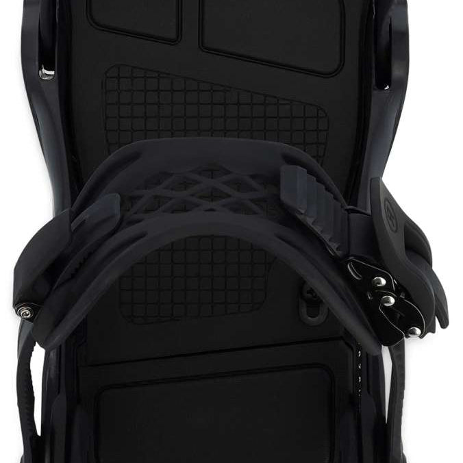 Ride Junior's K-1 Snowboard Binding 2024 - A black snowboard binding with a textured pattern on the baseplate and straps.