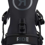Ride Women's CL-4 Snowboard Bindings - Black bindings with silver hardware and a circular logo on top.