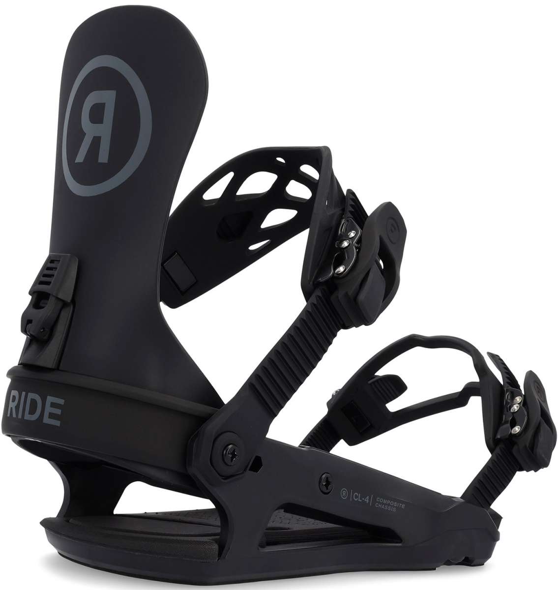 Ride Women's CL-4 Snowboard Bindings 2024 - Black bindings with silver screws and buckles.