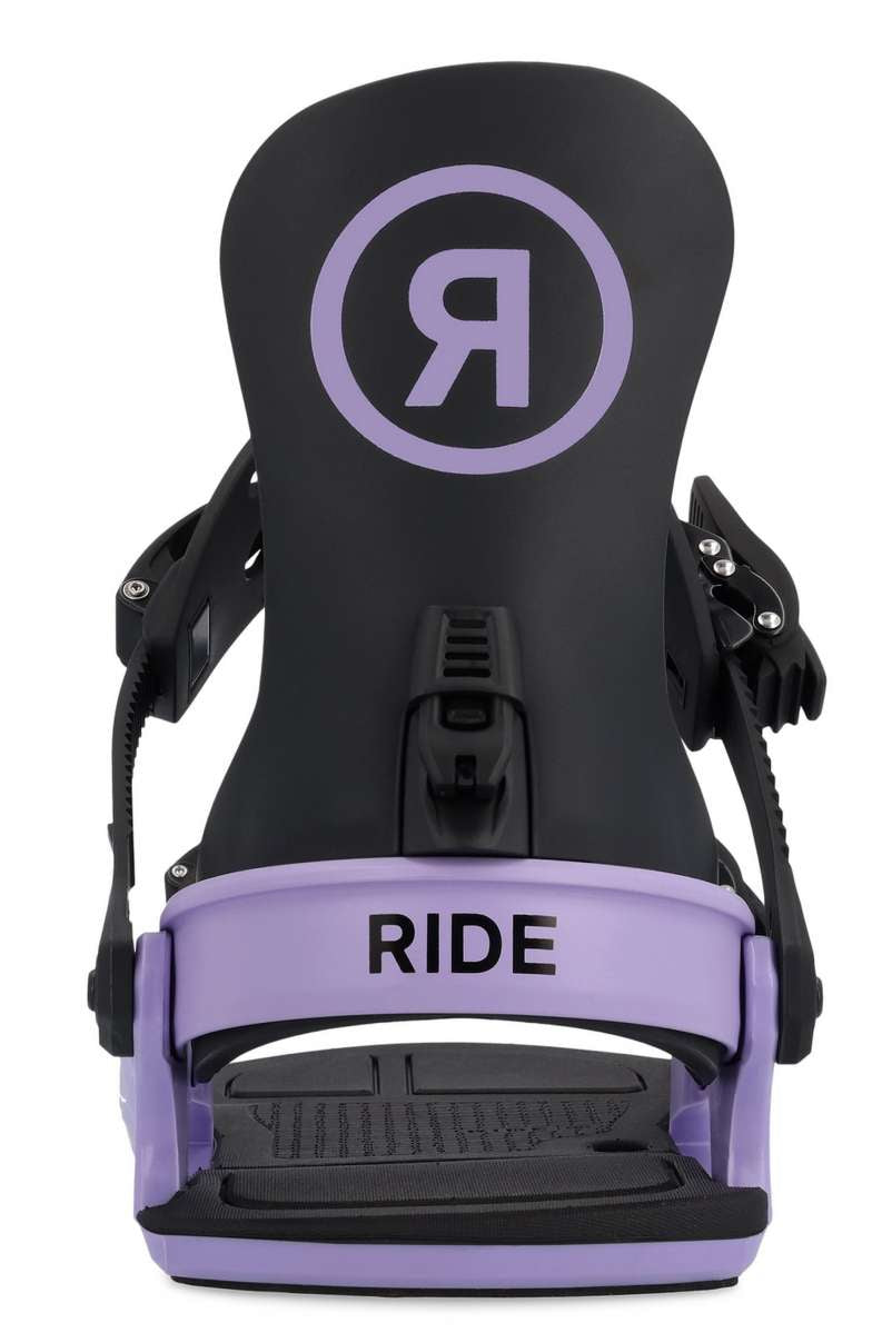 Ride Ladies CL-4 Snowboard Binding 2022-2023 - A black binding with a purple logo and lettering, featuring a purple strap.