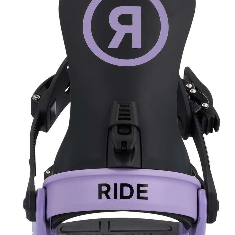 Ride Ladies CL-4 Snowboard Binding 2022-2023 - A black binding with a purple logo and lettering, featuring a purple strap.