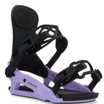 Ride Ladies CL-4 Snowboard Binding 2022-2023 - A black and purple snowboard binding with a distinctive logo on the strap.