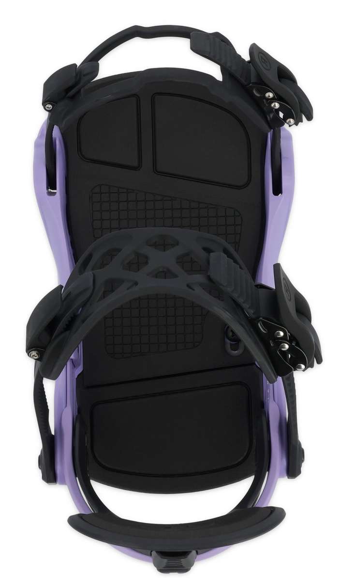 Ride Ladies CL-4 Snowboard Binding 2022-2023 - A black snowboard binding with a purple logo on the strap and silver screws.