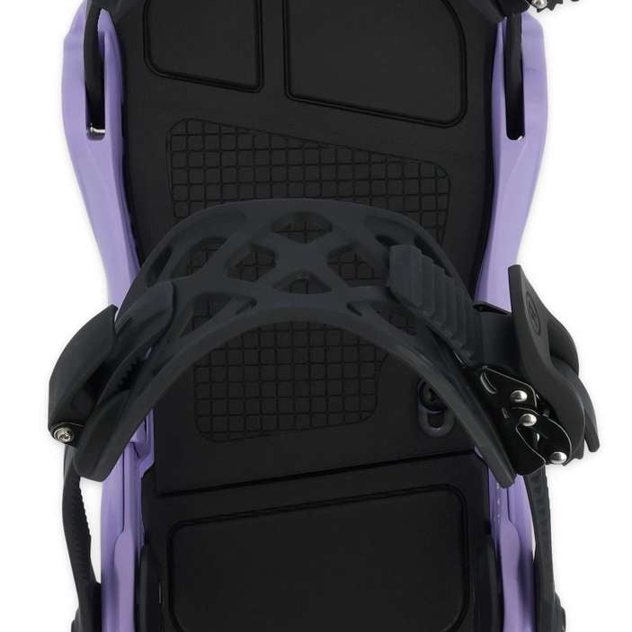 Ride Ladies CL-4 Snowboard Binding 2022-2023 - A black snowboard binding with a purple logo on the strap and silver screws.