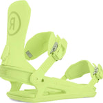 Ride Women's CL-6 Snowboard Bindings - A pair of lime green snowboard bindings with a circular logo on the top strap and silver buckles.