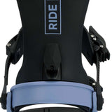Ride Women's CL-6 Snowboard Bindings 2024 - A pair of black bindings with silver screws and a rectangular logo on top that says "RIDE" in white letters.