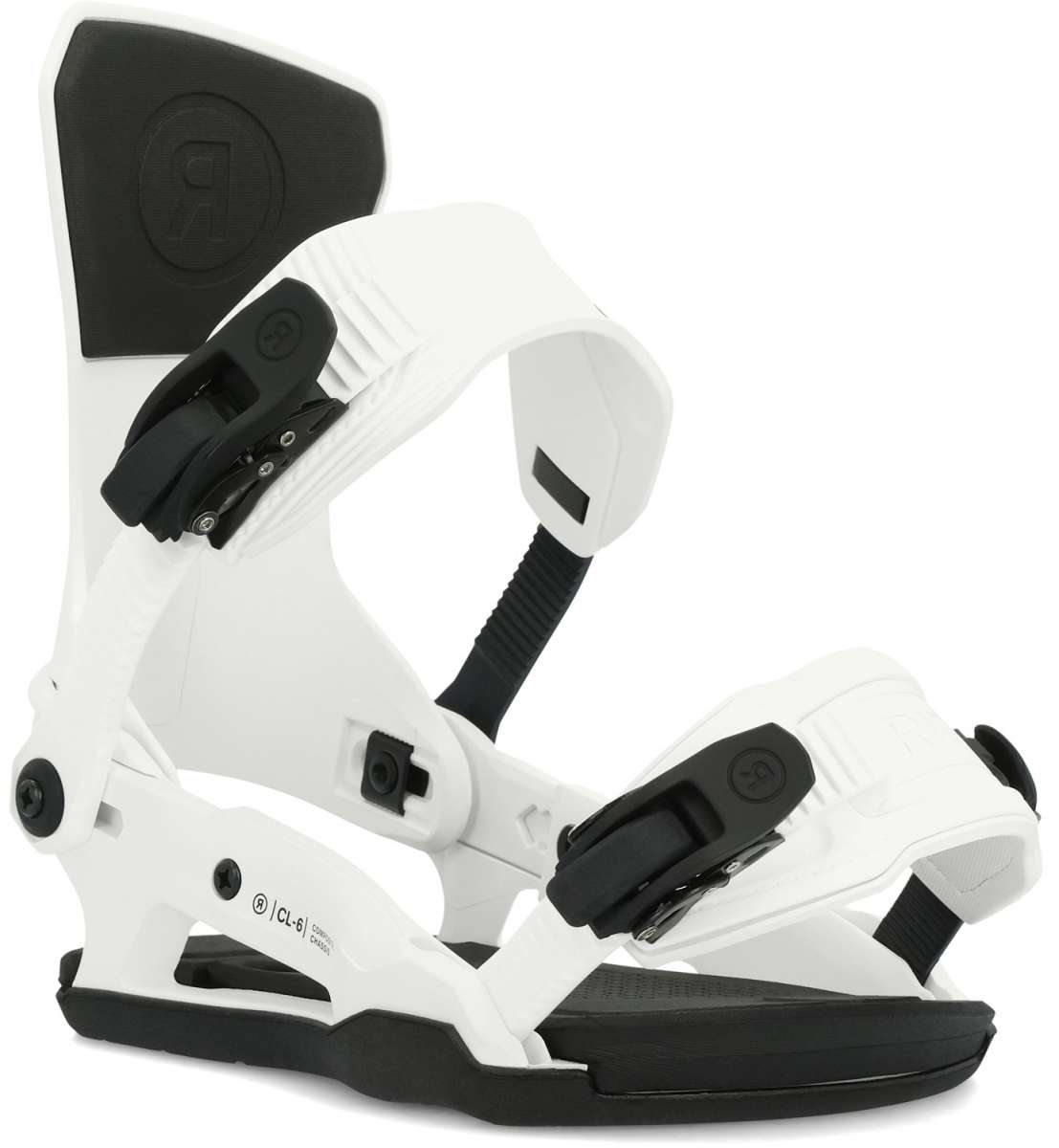 Ride Women's CL-6 Snowboard Bindings - White bindings with black buckles and straps.